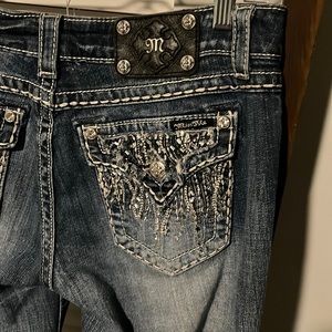 Ladies miss me jeans size 29 easy boot cut with rhinestones 29 inch inseam